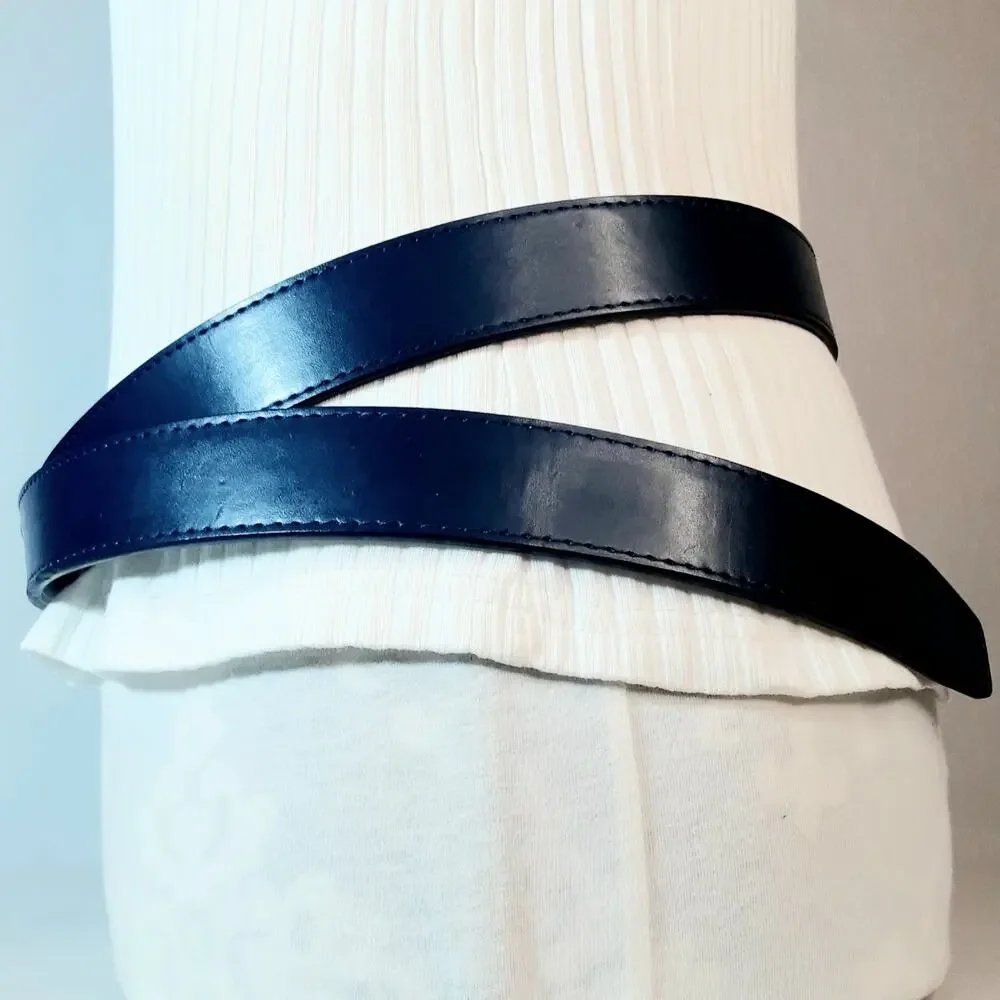 Mens Blue Leather Ratchet Slide Belt Sze XL Dress Trouser Adjustable
